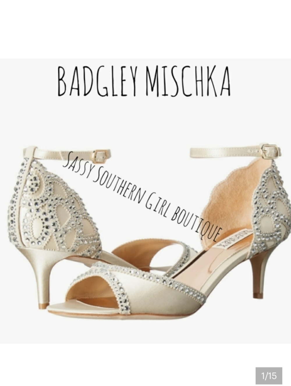 ⭐ BADGLEY MISCHKA Ivory Rhinestone kitten heel sandals